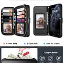 OCASE for iPhone 17 Pro Max Crossbody Wallet Case - Stylish PU Leather Handbag Phone Purse with Zipper Closure, Card Slots & RFID Blocking - Wrist Strap, Lanyard, Kickstand, Black
