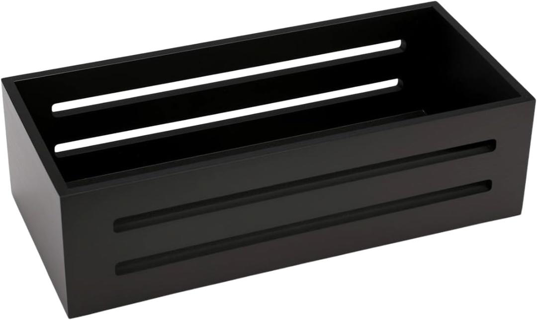 Bathroom Decor Box,Wooden Toilet Tank Topper Basket Tray,Back of Toilet Basket for Paper Storage Bathroom Counter Organizer (Black, Hollowed-Out 15*6.1*3in)