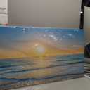 Wall Art Canvas Painting Blue Sea Beautiful Seascape 1 Piece Ocean Sunset Waves Picture Poster Print Framed and Stretched Ready to Hang for Living Room Bedroom Artework (48L" x 24W")