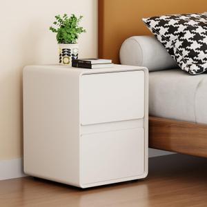 15.8" W Faux Leather Narrow Nightstand, Modern Fully-Assembled Bedside Table with 2 Drawers, Wood Night Stand Small Accent End Table & Side Table for Bedroom, White (16in)