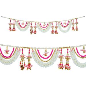 Artificial Toran Door Hanging Set with Mogra Flowers with Moti Garlands Toran Bandanwar for Wedding Entrance for Indian Traditional Festival Home Diwali Decorations (Size:- 42" X 6'')(Pink & White)