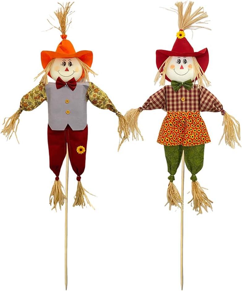 Scarecrow Decorations, 2 Pack Fall Stuffed Scarecrow for Autumn, 100CM Outdoor Harvest Decoration for Thanksgiving Halloween Decors for Yard Garden Home School, Porch Decor for Outside, Red, 140cm