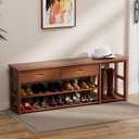 ZZV 47" Solid Wood Shoe Bench with 2 Drawers, Entryway Bench with Shoe Storage, Shoe Rack Bench Holds up to 650 lbs for Entryway Bedroom Living Room Hallway, 11.8 x 47.2 x 20.4 Inches, Walnut