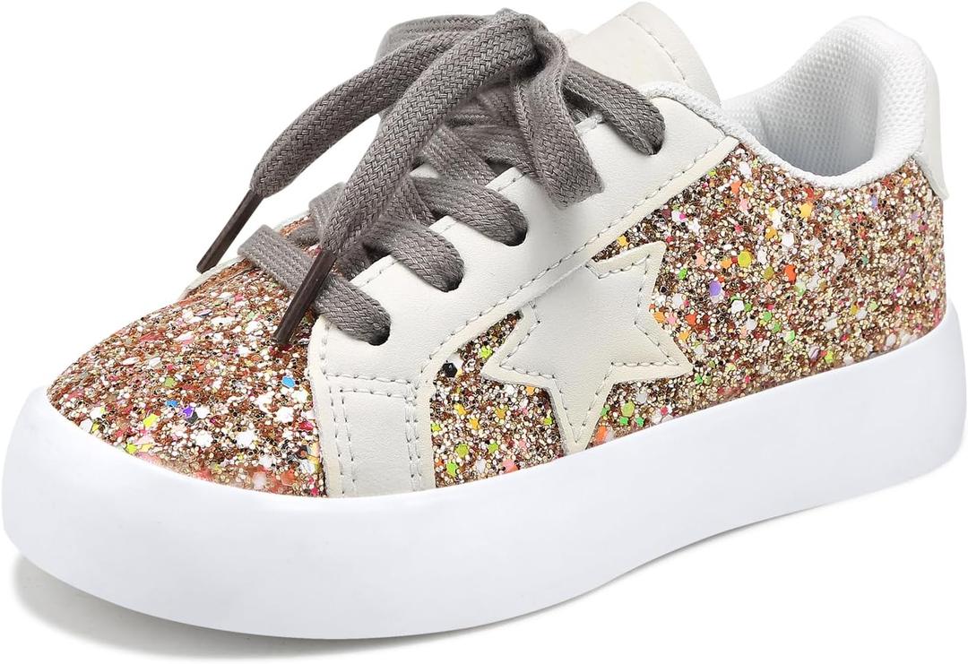 Girls Sneakers Glitter Tennis Shoes Lightweight Non-Slip Running Walking Shoes for Toddler/Little Kid/Big Kid, 12 Little Kid