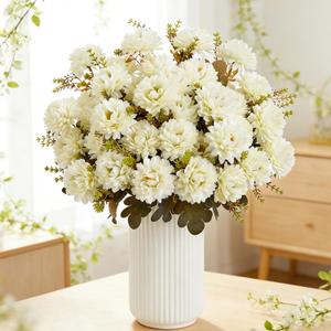 18 Heads White Artificial Chrysanthemum Flowers Fake Mums White Kiku Ball Flowers Bouquet Silk Chrysanthemums for Indoor Outdoor Table Centerpiece Vase Pots Wedding Decoration, 2 Pcs