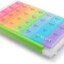 Sukuos Large Weekly Pill Organizer 7 Day (4 Times a Day), Moisture-Resistant Daily Pill Box Medicine Cases for Vitamin/Fish Oil/Supplements - Rainbow Colors