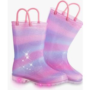 Toddler Kids Rain Boots Boys Girls Light Up Waterproof Boot with Handles Size 34