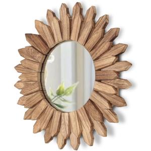 LOSOUR Wall Decor 12 inch Rustic Round Wood Mirror Decorative Boho Sunburst Mirror Boho Home Decor Farmhouse Wall Decor for Bedroom Living Room Entryway