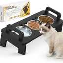 Bamboo Elevated Cat Bowls, 3 Stainless Steel Raised Cat Bowl with Stand, 15Tilted Cat Feeding Station, Cat Food and Water Bowl Set for Small Cats, Anti Vomitting, Whisker Fatigue (Black)