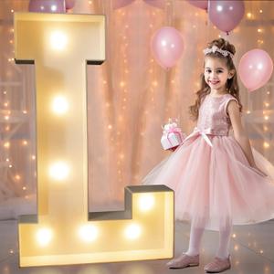 Pooqla 3FT Marquee Light Up Letters, LED Letters Big Mosaic Marquee Letters 3 Feet Tall, Giant Letter Sign for Balloons Birthday Anniversary Wedding Party Decoration, Warm White Letter L