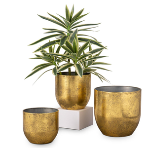 Briful Set of 3 Shabby Gold Galvanized Buckets Multi-Size Rustic Chic Metal Planters for Home Centerpieces Table Decor, Farmhouse Garden Round Metal Pots for Flowers Plant Herb(4 Â¾''/5 Â½''/6 Â¾'')