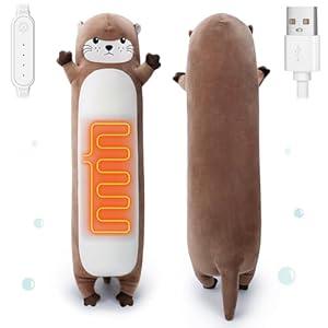 Sprinqdawin Heating Pad for Period Cramps and Menstrual Pain Relief, USB Portable Electric Heating Pads, 20” Otter Plush Heating Pad Stuffed Animal, Soft Kawaii Plushies for Girls Women Mom Gifts