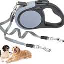 KOOLTAIL Dual Retractable Dog Leash for Two Dogs Up to 110 Lbs, Heavy Duty Double Headed 16 ft Extendable 360° Tangle-Free One Button & Lock Brake Dog Leash for Small Medium Large Dogs Grey