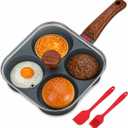 BASECENT Egg Pan - Nonstick 4-Cup Frying Pan - Healthy Aluminum Omelette Skillet for Fried Eggs, Pancakes, and Breakfast - Compatible with Gas & Induction Cooktops