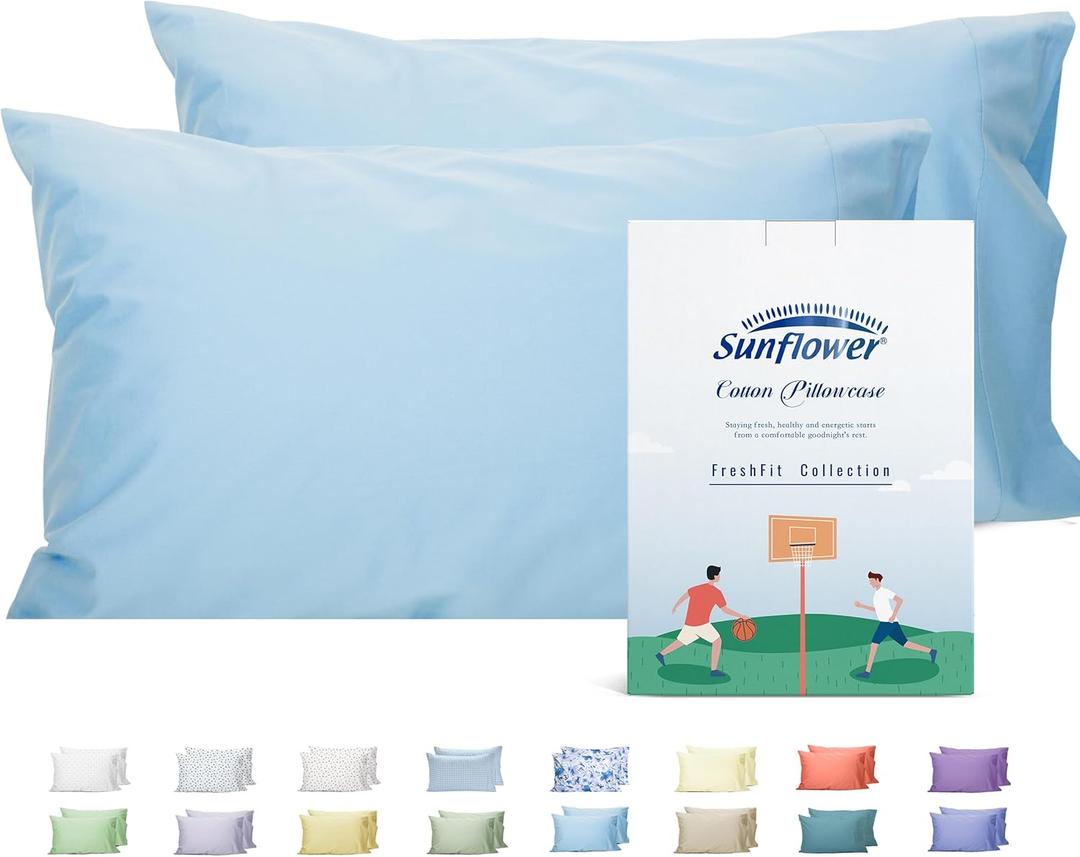 Sunflower Queen Pillowcases Set of 2, 100% Cotton Queen Pillow Cases 2, 2030 inches Ashley Blue, Soft and Breathable