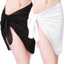 ChinFun Women's Soft Wrap Beach Swimwear Short/Knee Length/Long Cover Up Pareo Swimsuit Wrap Solid/Patterns (2 Pack-chiffon Black & White)