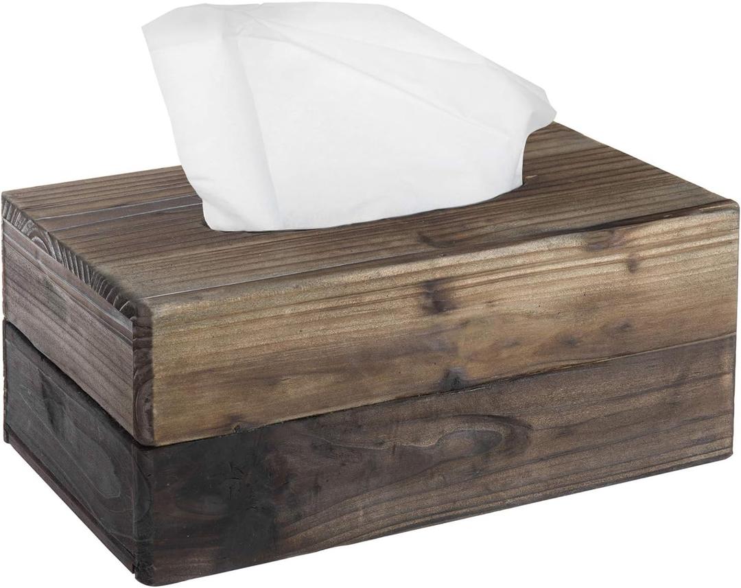 MyGift Tissue Box Cover Rectangular Rustic Torched Wood Kleenex Box Holder with Slide-Out Panel, Distressed Farmhouse Decor for Bathroom, Office, and Living Room