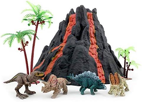 Enjoyin Volcano Dinosaur Playset Including 4 Dinosaurs and 2 Trees Volcano Dinosaur Toys for Kids