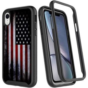 Black Retro Vintage USA American Flag Patriotic Design Compatible with iPhone XR Case for Boys Luxury Shockproof Rugged Cover Dual Layer Soft TPU + Hard PC Bumper Full-Body Protective Case