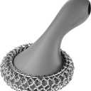 SUBEKYU Cast Iron Scrubber with Silicone Handle, Stainless Steel Cast Iron Skillet Cleaner Chainmail Scrubber for Pans, Grey