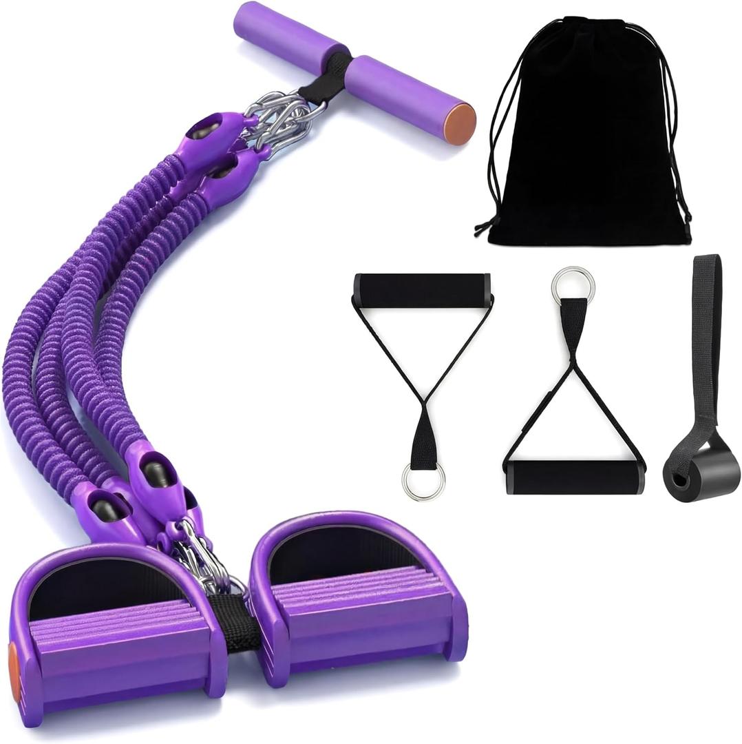 Upgraded Foot Pedal Resistance Band, Adjustable 4-Tube Pedal Puller with Handles, Multifunction Home Gym Equipment for Full Body Workout, Yoga, Pilates, Abdomen, Arm, Leg Training for Men Women