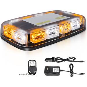 Amber White Strobe Lights with Magnetic Base, 48 LED Wireless Rechargeable Emergency Strobe Beacon Light, 12V-24V Roof Top Flashing Light for Car Trucks Vehicles