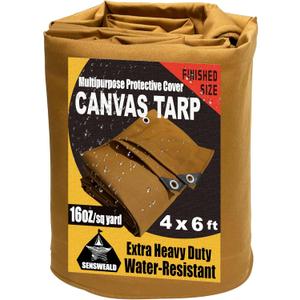Small Heavy Duty Canvas Tarp 4x6 Feet 16oz Water-Resistant Canvas Tarp with GrommetsTear Resistant, Durable, Multipurpose Protective Tan Cover for Camping, Tent, Car