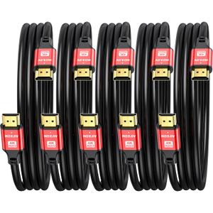 HDMI Cable 3ft 5-Pack, 48Gbps 8K @60Hz 4K@120Hz,HDCP 2.2 & 2.3,High Speed HDMI Cord, Ultra HD,Ethernet Audio Return,Video 8K,4K,1080p,3D,Arc, HDR Compatible With Xbox,PS5/PS4,HDTV,Laptop Ect(Red)