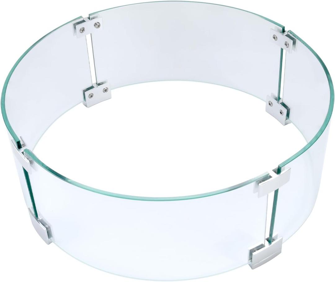Fire Pit Wind Guard, 17" Glass Wind Guard for Fire Pit Round Table, Made of Clear Tempered Glass, Set with Assembly Instructions