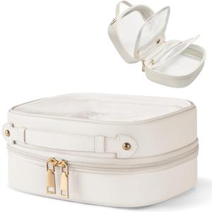Oaque Clear Cosmetic Bag Double Layer Travel Toiletry Bag Clear Makeup Bag Case with 4 Compartments, Transparent Travel Bag for Toiletries, Large Toiletry Bag for Women Cosmetic Case (White, Large)