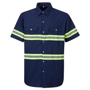 Ousafeve Class 3 Hi Vis Button Up Safety Work Shirts for Men Reflective | 360 Reflective Visibility, 80/20 Polyester-Cotton Blend, All-Day Comfort, Visibility Class 3, High-Density Stitching XXL