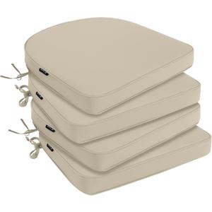 Favoyard Outdoor Chair Cushions 19"x19"x2" Set of 4 Waterproof Seat Cushion for Patio Furniture with 3-Year Fade Resistant Removable Cover Attach Straps Hidden Zipper Round Corner for Yard Garden (Beige)