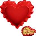 9in Valentine's Day Heart Shaped Deep Pie Dish 2.6in Ceramic Ruffle Heart Pie Pan Baking Dish for Valentine Wedding Anniversary Party Apple Quiche Pot Pies Tart for Microwave Oven(Red)