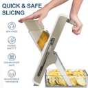 Eletronova Safe Mandoline Slicer for Kitchen, Vegetable Slicer with Container, French Fry Cutter, All in 1 Julienne Slicer for Potato, Thickness Adjustable, Detachable Blade (White Light Gray)