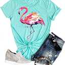 Women's Short Sleeve Round Neck Loose Cute Animal Flamingo Print Tee T-Shirt Top(Green-XXL)