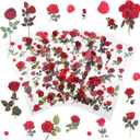 312 Pcs Red Roses Stickers, 24 Sheet Transparent Flower Stickers for Scrapbooking,Waterproof Flower Stickersfor Scrapbooking Notebooks Card Making Journaling Water Bottle Poster Decoration