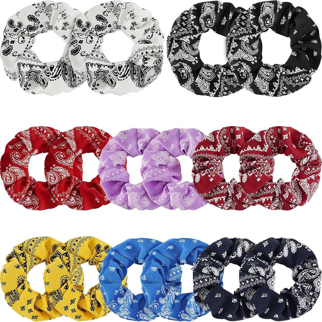 16 Pieces Bandana Hair Scrunchies Elastic Soft Silk Cotton Colorful Scrunchies Accessories for Women and Girls Hair Styling