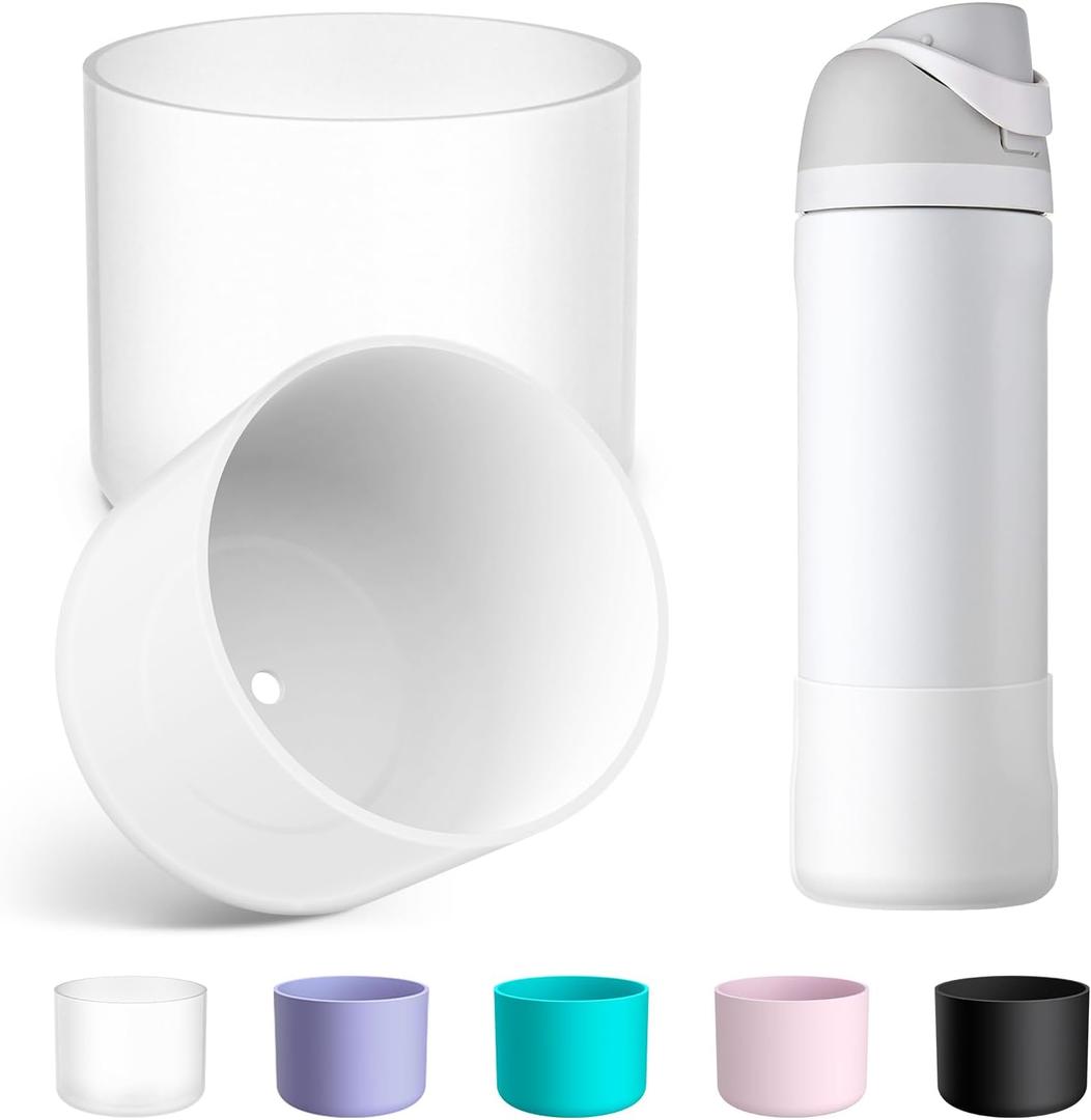 2PCS Silicone Water Bottle Boot for Owala 24oz 32oz 40oz, Anti-Slip Protective Sleeve Bottom Bumper Protector for FreeSip, Twist, and Flip Stainless Steel Water Bottles (Clear)
