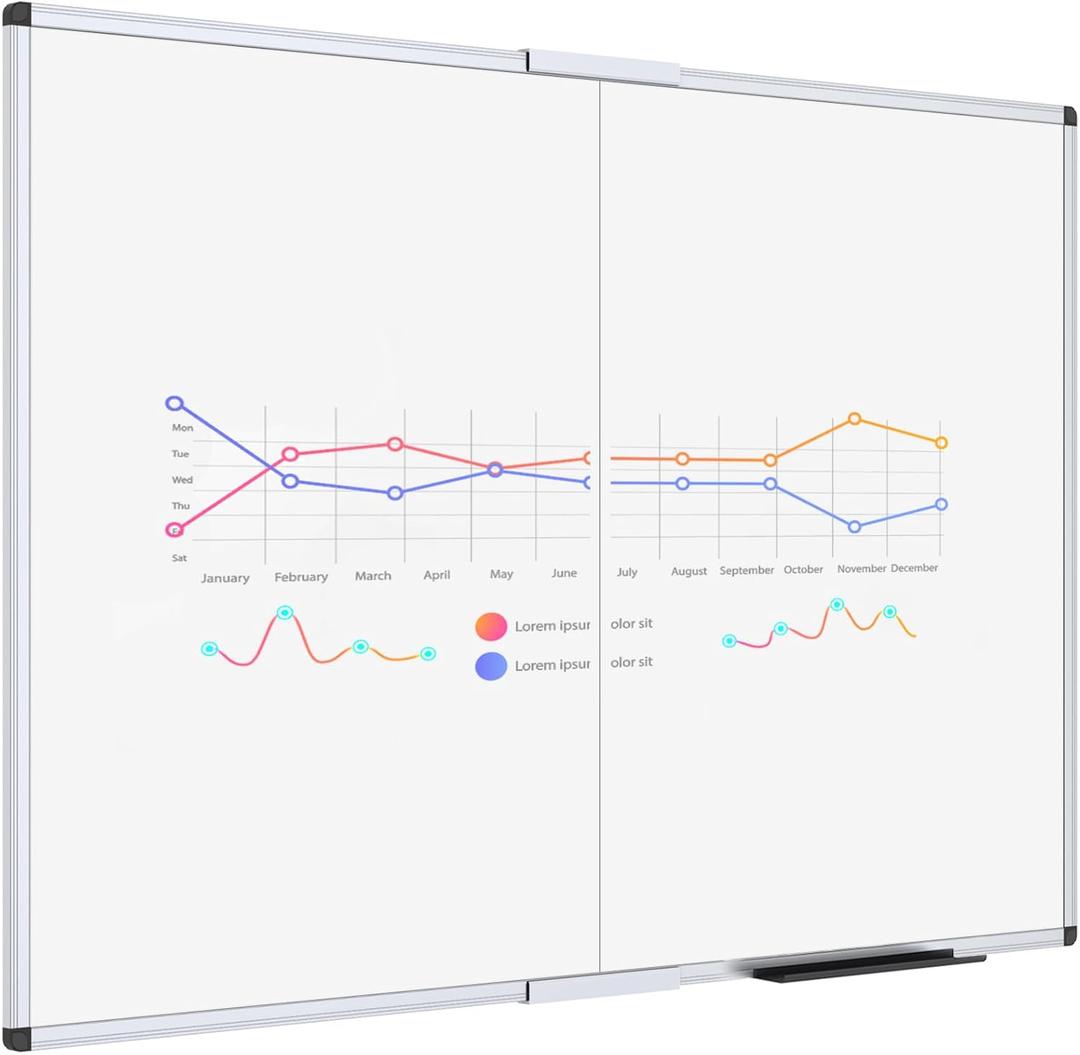 VIZ-PRO Dry Erase White Board/Magnetic Foldable Whiteboard, 48 X 36 Inches, Silver Aluminium Frame