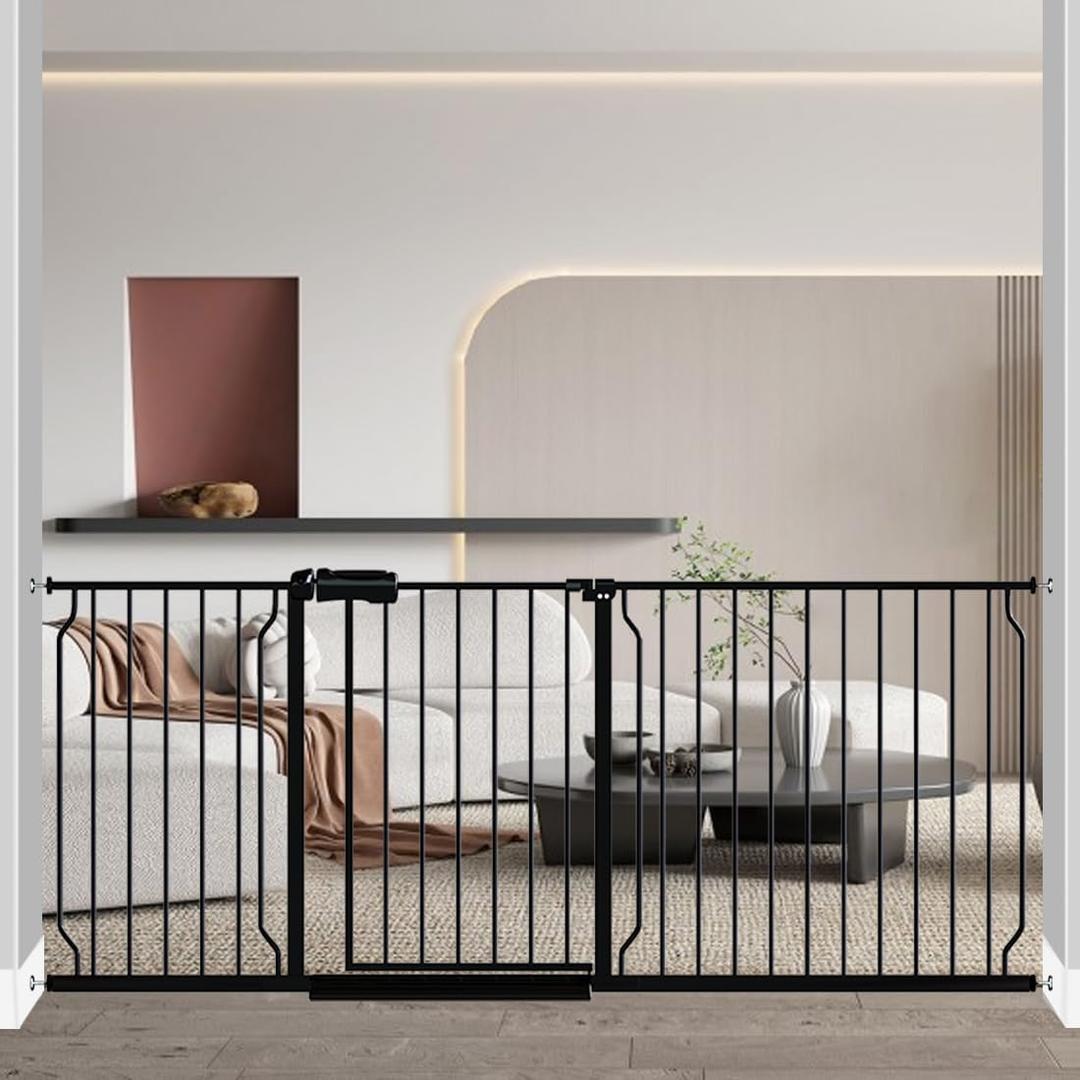 Fairy Baby Extra Wide Baby Gate 71.6-76.3 Inch Wide, Walk Through Pressure Mounted No Drill for Doorways, Long and Large Tension Gate for Pet and Kids, Black