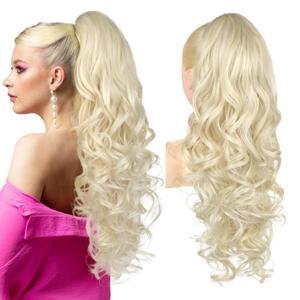 REECHO Ponytail Extension, 24" Claw Clip in Long Curly Wavy Ponytail Hair Extension Jaw Clip on Pony Tails Hairpiece for Women - Light Blonde