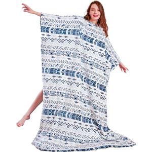 DaysU Micro Flannel Wearable Blanket with Pullover Closure, Sleeves and Sherpa Foot Pocket for Adults, Women and Men (Bohemian Stripe)