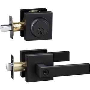 Front Door Lock Set Exterior Door Lock Set,Door Handle with Single Cylinder Deadbolt Lock,Keyed Alike Door Locks for Front Door(Matte Black,1Pack Set)