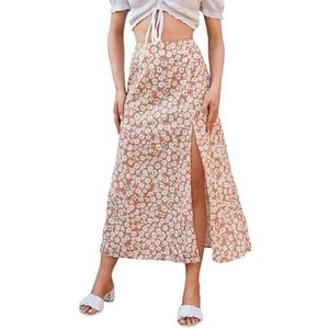 Floerns Women's Boho Floral High Waist Split A Line Midi Skirt XL