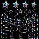 37 Pieces Iridescent Holographic Party Decorations Glitter Swirl Streamer Galaxy Garland Hanging Bling Star Party Supplies Circle Dot Swirl Streamer for Wedding Disco Birthday Decorations
