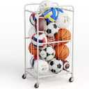 Olldide 43-Inch Large Ball Storage Basket with Wheels, Rolling Cart Sports Equipment Garage Organizer with Elastic Rope for Easy Access, Holder for Basketball, Soccer, Volleyball, Football