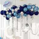 HOUSE OF PARTY Space Balloon Arch Kit - Metallic Blue, Pearl Navy, Silver and Galaxy Astronaut Balloons. Silver Holographic Fringe Curtains for Space Birthday Party Decorations