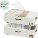 StorageWorks Under Bed Storage with Wheels, 10'' Underbed Storage Containers with Lid, 90L Clothes Organizer for Blankets, Sweaters, Bedding, 2-Pack, Beige