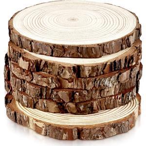 FSWCCK 6 Pack Nature Unfinished Round Wood Slices, 7-8 Inches Wooden Circle, Large Wood Slabs for Weddings Centerpieces Decor and DIY Painting Crafts