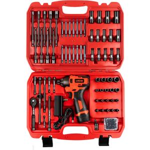 LLNDEI 1/4 Drive Socket Set 16V Brushless Impact Driver Kit, 108 PCS 6 point Metric Magnetic Nut Driver Set, including 1.5Ah Battery, Charger and a Self-Tapping Screws, Hex Drill Bits Can be Used